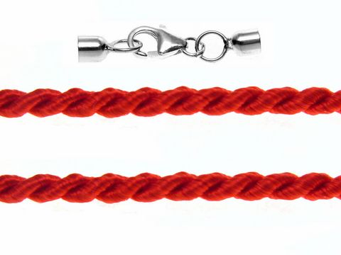 Kordel gedreht 19 cm - ROT - 3 mm - Silber Karabiner