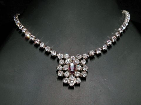 Strass Kette - edel - weiß-lila - Strassschmuck - 39-42,5 cm