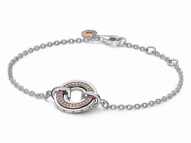 Pandora 582741C01-20 Bicolor Logo & Pavé-Gliederarmband - Sterling Silber mit Roségold Vergoldung - Zirkonia - 20 cm