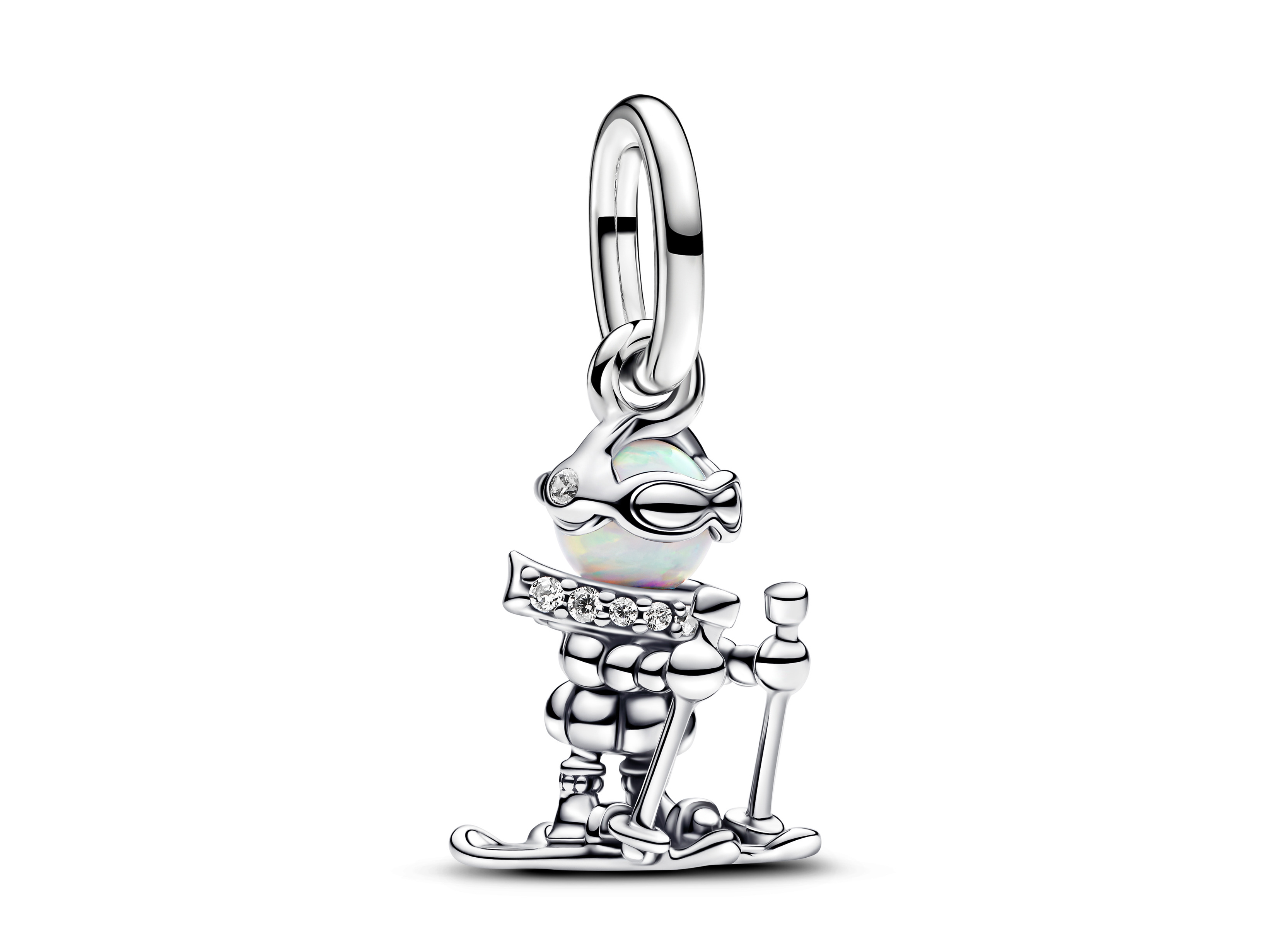 Pandora charm 793514C01 Skifahrer Anhänger aus Silber mit weißem lab-created synth. Opal & Zirkonia