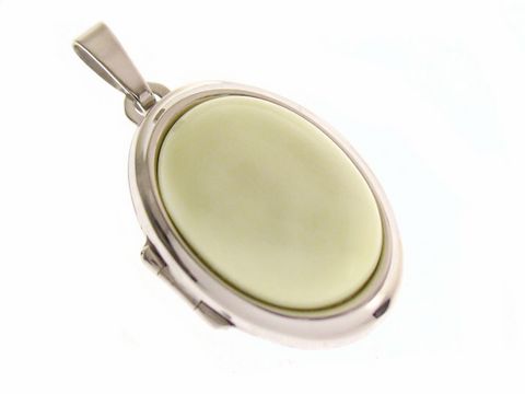 Lemon Chrysopras - Medaillon Cabochon Sterling Silber