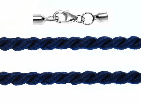 Kordel gedreht 60 cm - BLAU - 2 mm - Silber Karabiner