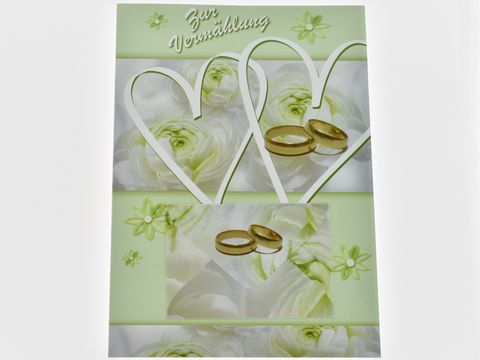 Hochzeitskarte - Karte mit Umschlag weiße Rosen und Ringe