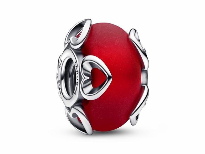 Pandora Charm 792497C01 - rotes Muranoglas mit Herzen - Silber - Rot