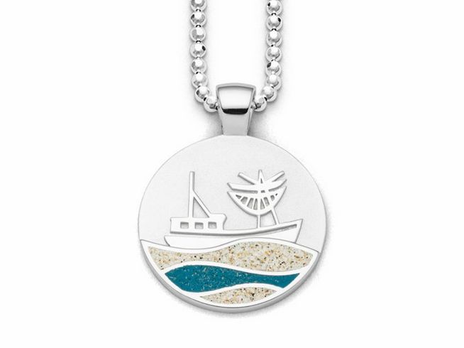 DUR Schmuck P3934 - Sterling Silber Anhänger Strandwellen Kutter - Strandsand + blauer Steinsand -