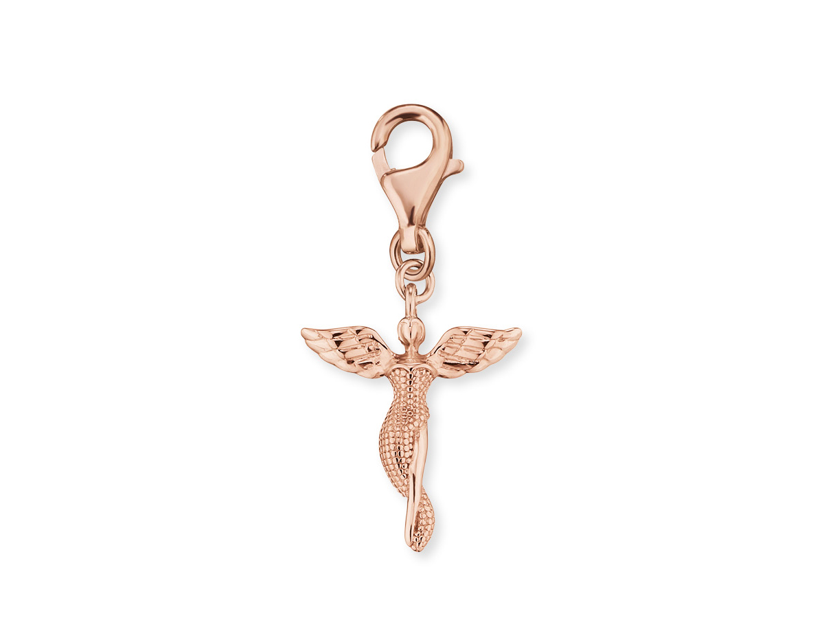 Charm Engel aus roségold vergoldetem Silber von Engelsrufer, filigran gestaltet mit detailreichen Flügeln, ideal zum Anhängen an Armbänder oder Halsketten.