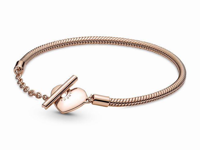 Pandora Armband 589285C00-18 - Schlangenkette Armband - Herz T Verschluß - Roségold Vergoldung - 18 cm