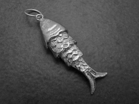 Backfisch Silber Anhänger 34 mm - beweglich - Sterling Silber - filigran