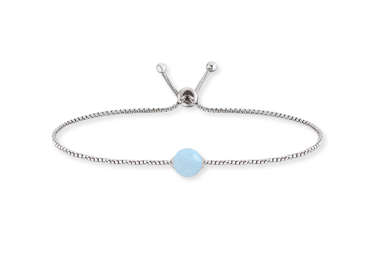 Armband von Engelsrufer mit einem blauen Achat im Zentrum, aus rhodiniertem Silber. Das Design ist filigran und schlicht, ideal für einen eleganten Look. Die Größe beträgt 24 cm.