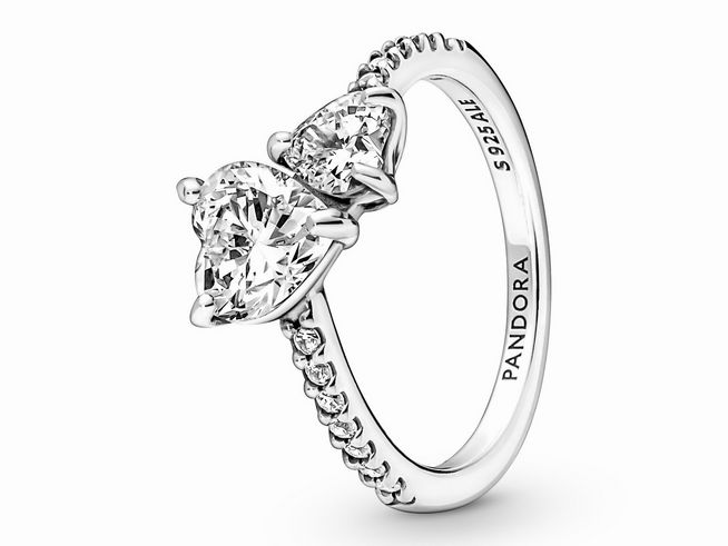 Pandora 191198C01-58 Doppel-Herz Funkelnder Ring - Sterling Silber Zirkonia - Gr. 58