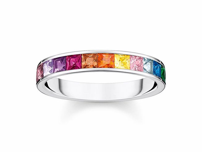 Thomas Sabo TR2403-477-7-62 Ring - Regenbogen - Farben - funkelnder Bandring - Silber & Glas-Keramik Stein & synth. Korund & Zir