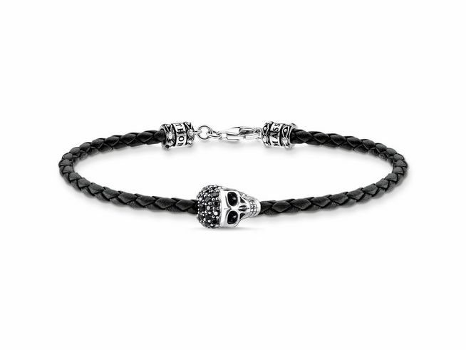 Thomas Sabo Armband A2055-805-11-L16 Sterling Silber geschw. Totenkopf - Leder - Zirkonia - 16 cm