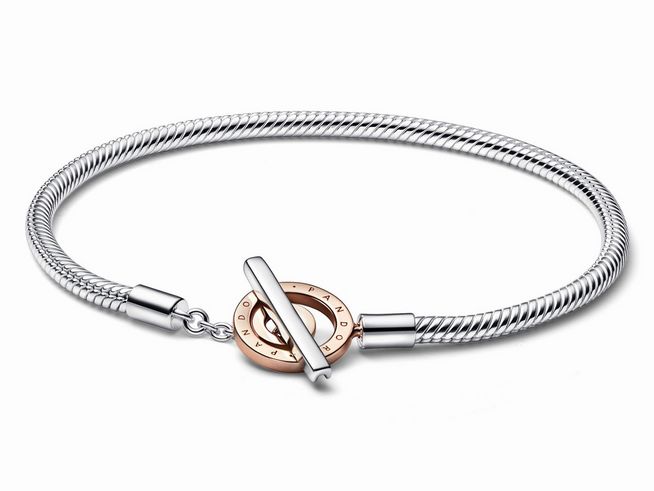 Pandora - Signature Bicolor Logo T-Verschluss Schlangen-Gliederarmband - 582309C00-19 - 585 Roségoldvergoldung - 19 cm