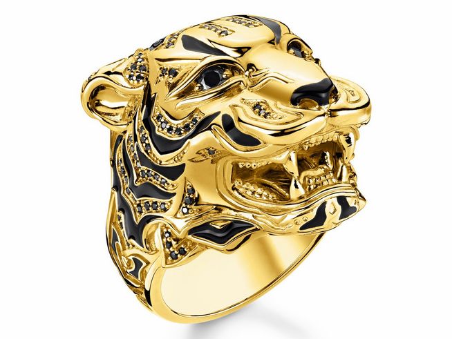 Thomas Sabo Tiger Ring TR2295-565-39-66 Sterling Silber - verg. Gelbgold + Kaltemail + Zirkonia - Gr. 66