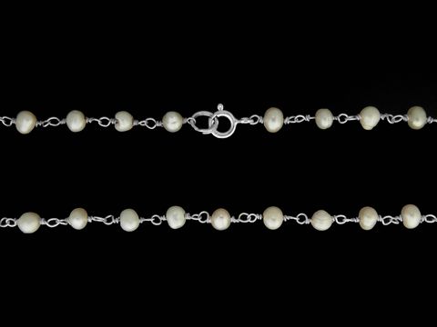 Perlenkette 4,1 mm Perlenkettchen - 92 cm - Silber Kette - Zuchtperlen - Federring