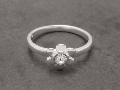 Blume Ring niedlich - Sterling Silber - Kristallglas - Größe 42