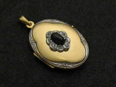 Diopsid schwarz - Medaillon Cabochon Gold 333 bicolor