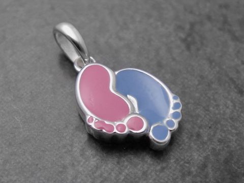 Anhänger - Babyfußabdrücke - Sterling Silber - pink - hellblau niedlich - Lack