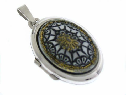 Königlich Medaillon mit Cabochon Sterling Silber rho.