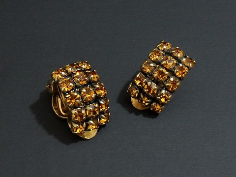 Strass Ohrclip - stilvoll - ORANGE - goldfarben