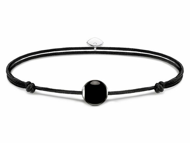 Thomas Sabo A2102-172-11-L22V Armband - Textil mit Karma Bead - Silber & Nylon & Obsidian - Schwarz - bis 22 cm