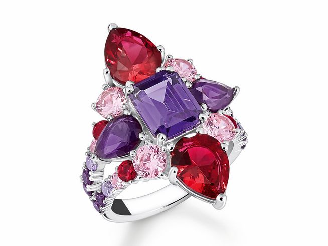 Thomas Sabo Ring TR2441-477-7-56 - Silber & Glas-Keramik Stein & synth. Korund & Zirkonia - Glamour in Violett - Gr. 56