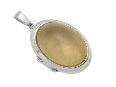 Prehnit - hellgrün Cabochon - Weißgold 585 Medaillon