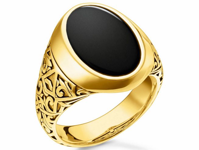 Thomas Sabo Ring TR2242-177-11-66 Sterling Silber - vergoldet Gelbgold + Onyx schwarz - Gr. 66