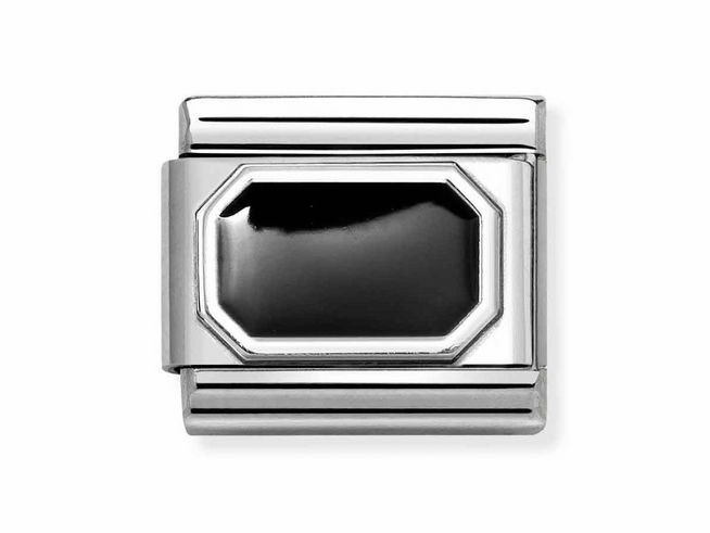 Nomination 330206 34 Classic - abgerundetes Rechteck - Emaille - Schwarz - Sterling Silber & Edelstahl