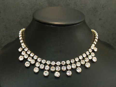 Strass Kette - reizend - WEIß - 41,5-45 cm - goldfarben