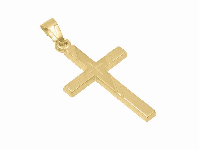 Anhänger Kreuz - 750 Gelbgold teilmattiert - diamantiert