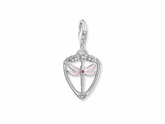 Thomas Sabo Charms-Anhänger - 1865-039-9 Libelle im Herz - Sterling Silber - Kaltemail + synth. Korund + Zirkonia pink