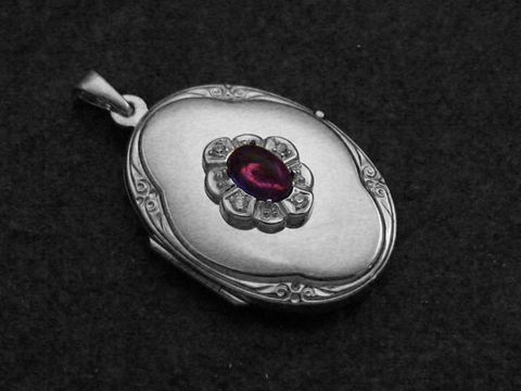 Amethyst lila - Medaillon Cabochon Sterling Silber - Zirkonia