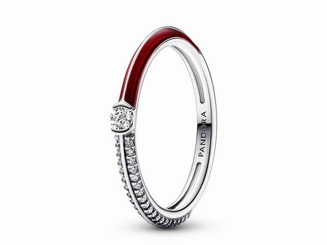 Pandora ME Ring 192528C01-54 in Silber mit rotem Pavé und einem roten Doppelring, besetzt mit funkelndem Zirkonia, Größe 54, ansprechend und elegant gestaltet.