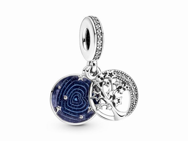 Pandora Charm Anhänger 799645C01 - Doppelanhänger Baum & Galaxie Mond - Sterling Silber - Zirkonia & Emaille - Bunt