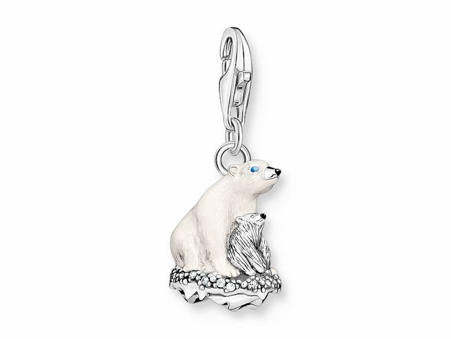 Thomas Sabo 1911-691-7 - Charm-Anhänger - Sterling Silber - geschwärzt + Kaltemail + Zirkonia - Eisbär Mama mit Baby