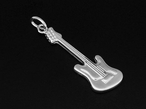 E - Gitarre - Silber Anhänger - 925 Sterling Silber rhodiniert - Instrument