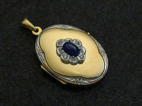 Safir Saphir blau - Medaillon Cabochon Gold 333 bicolor