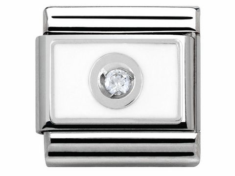 Edelstahl Motiv von Nomination SilverShine 330315 04 Classic mit Zirkonia und weißer Emaille, verziert mit einem zentralen, funkelnden Zirkonia-Stein in eleganter Gestaltung.