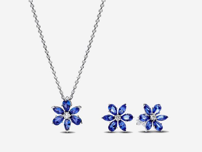 Pandora SET Eisblume 292407C01 + 392387C02-45 - Sterling Silber - Ice Flower - Zirkonia Blau