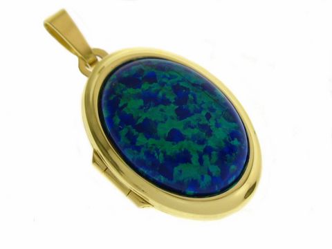 Syn. Opal dunkelblau Medaillon Cabochon Gold 333