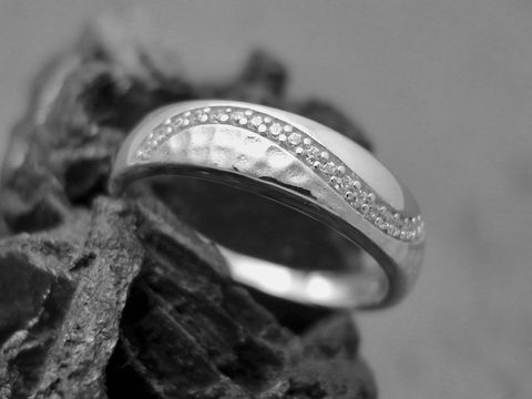 Silber Ring - Wellen Design - Sterling Silber rhodiniert - Zirkonia - Gr. 56