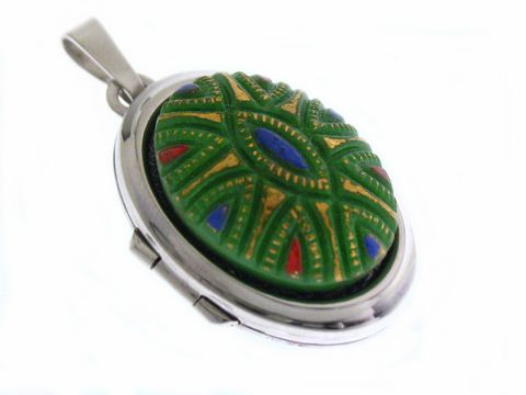 Green design - Medaillon mit Cabochon - Weißgold 585