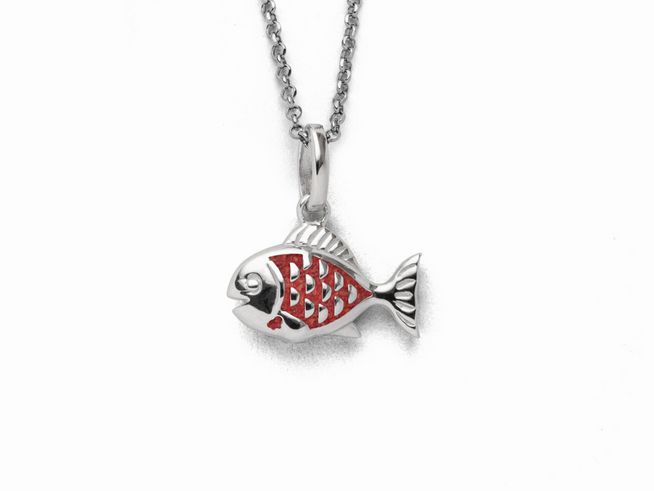 DUR Schmuck K2739 - Sterling Silber Kette Fisch 2.0 Koralle - Koralle - 42 cm