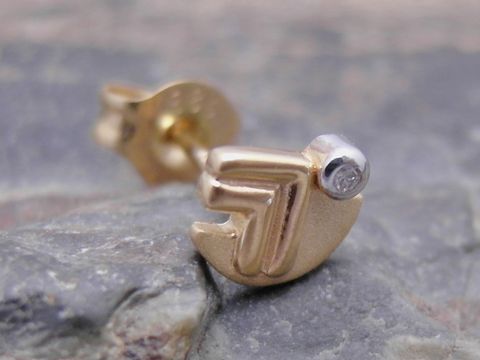 Halbkreis - 1 Ohrstecker unisex - Gold 585 bicolor - Design - mit Diamant