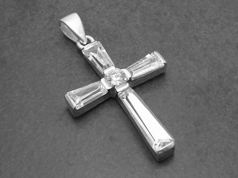 Kreuz Silber Anhänger mit gr. weißen Zirkonia Steinen