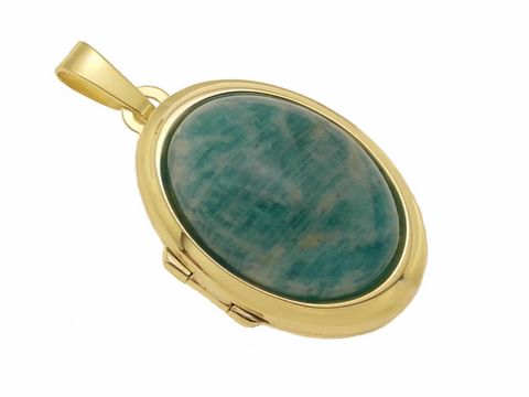 Russischer Amazonit Cabochon - Gold 585 Medaillon