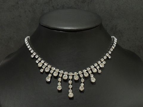 Strass Kette - prächtig - WEIß - 48-51 cm - silberfarben