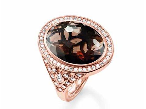 Thomas Sabo TR2022-441-2-54 Ring - Sterling Silber - verg. Roségold - Rauchquarz - Zirkonia - braun - Gr. 54