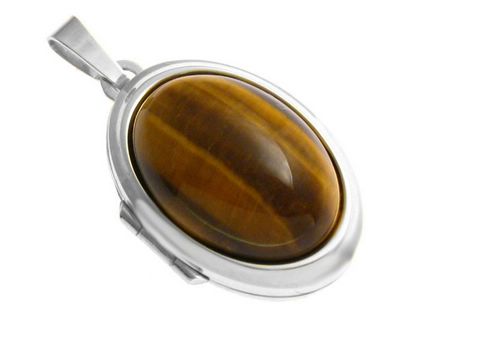 Tigerauge Cabochon - rhod. Sterling Silber Medaillon